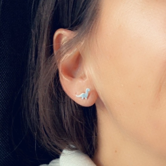 Sterling Silver Dinosaur Stud Earrings - Picture 8 of 9